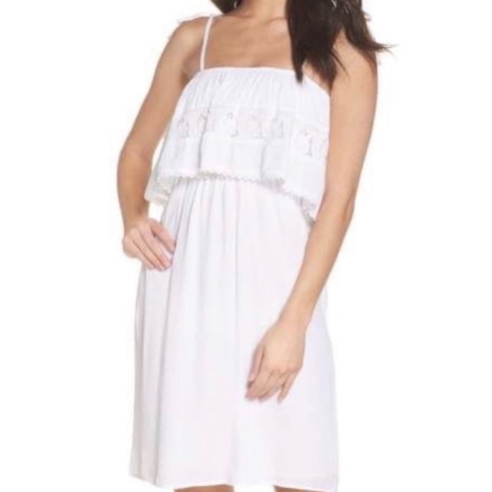 L*SPACE White Tie Strap Ruffle Eyelet Dress SIZE M DAMAGED